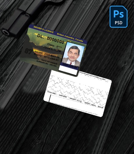 Canada British Columbia driving license, version 2 PSD